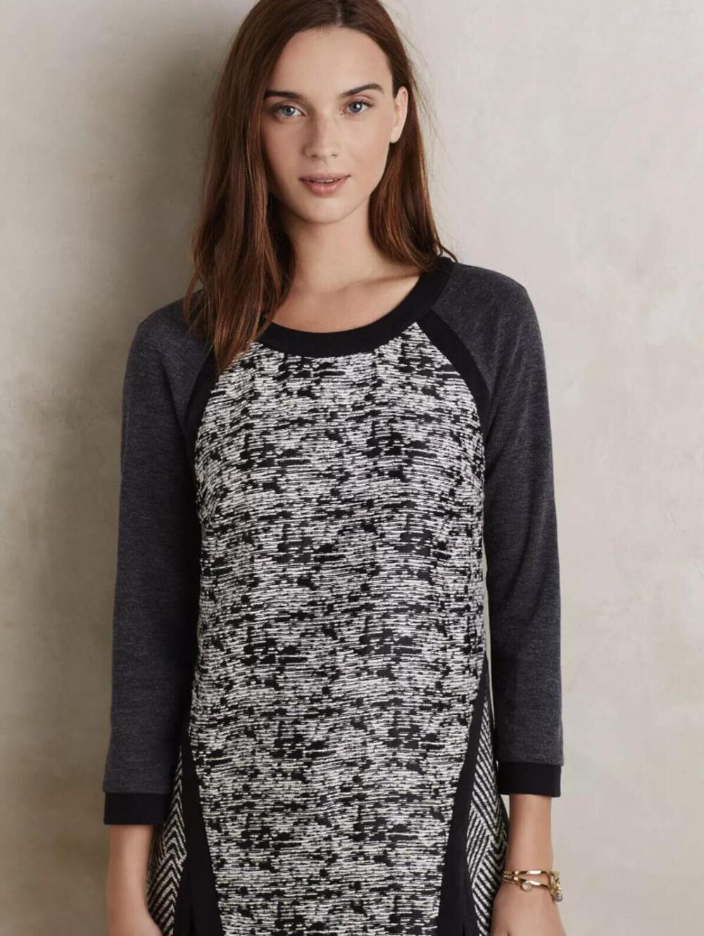 Harlyn by Anthropologie Black & Gray Motif Adelaide Thick Pullover - Size - XL